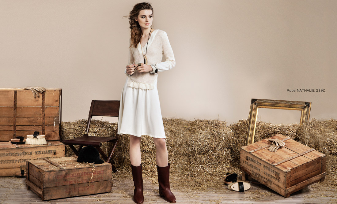 Robe pull bi-matière en laine et soie blanche So British Collection - Myphilosophy Paris