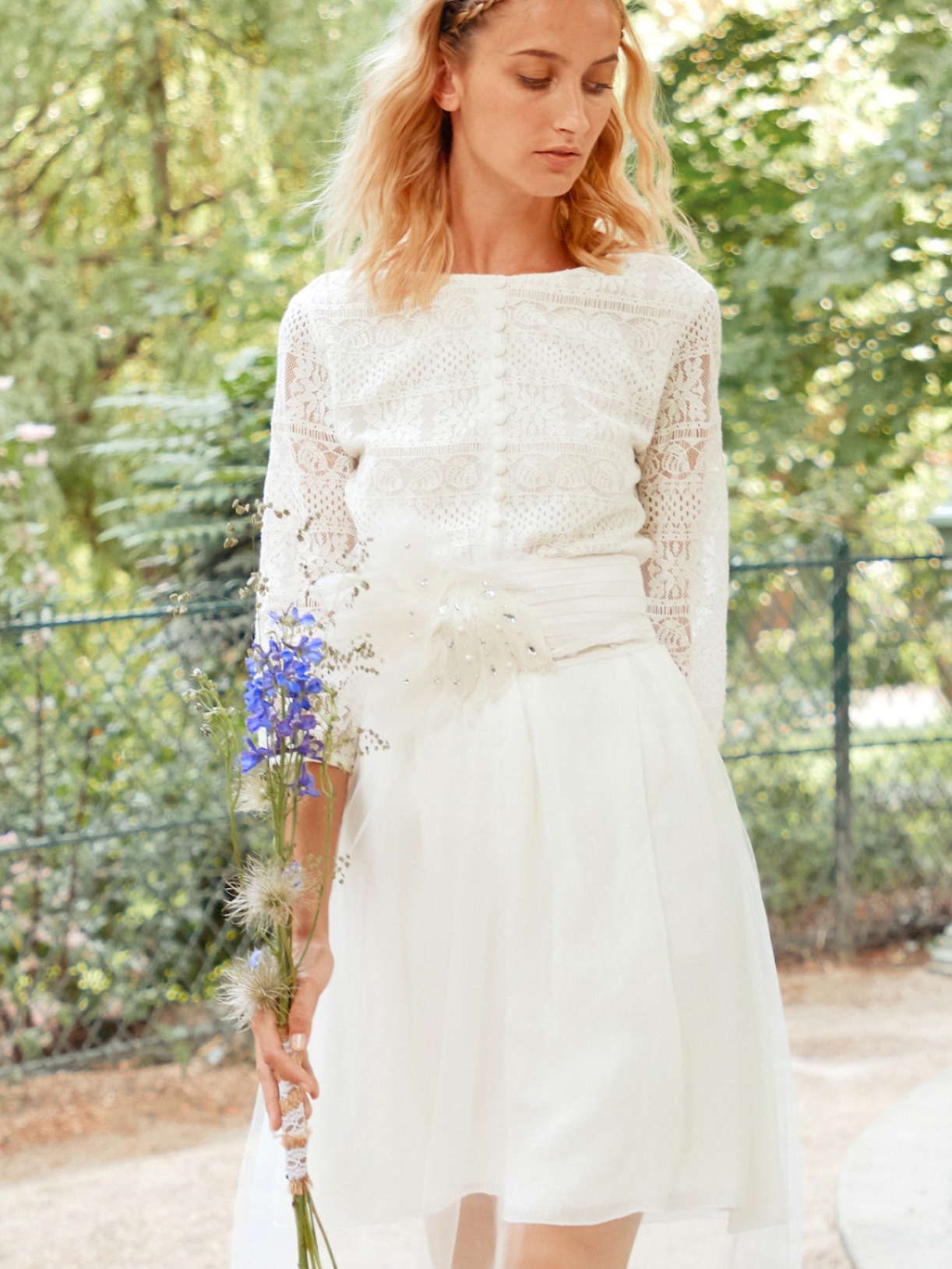 Laurette top blouse de mariée en dentelle à manches mi-longues - Robe de mariée créateur et sur-mesure pas cher a Paris - Myphilosophy